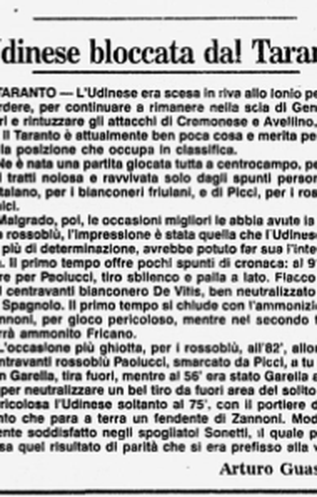 Accadde Oggi: 5/3/1989 Udinese bloccata dal Taranto
