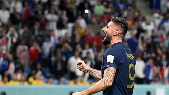 AL WAKRAH, QATAR - NOVEMBER 22: Olivier Giroud of France celebrates after scoring their team's fourth goal during the FIFA World Cup Qatar 2022 Group D match between France and Australia at Al Janoub Stadium on November 22, 2022 in Al Wakrah, Qatar. (Photo by Clive Mason/Getty Images) Giroud