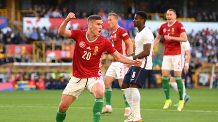 WOLVERHAMPTON, ENGLAND - JUNE 14: Roland Sallai of Hungary celebrates after scoring their team's first goal during the UEFA Nations League League A Group 3 match between England and Hungary at Molineux on June 14, 2022 in Wolverhampton, England. (Photo by Shaun Botterill/Getty Images)