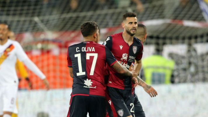 CAGLIARI, ITALY - MARCH 01: Gaston Pereiro of Cagliari celebrates his goal 2-3  during the Serie A match between Cagliari Calcio and  AS Roma at Sardegna Arena on March 1, 2020 in Cagliari, Italy.  (Photo by Enrico Locci/Getty Images) 