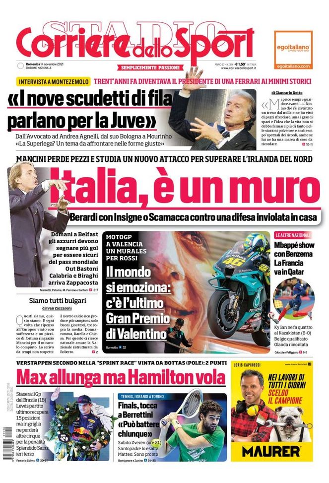Prima Pagina, Corriere dello Sport: “Italia, è un muro” Prima Pagina, Corriere dello Sport: “Italia, è un muro” - immagine 1