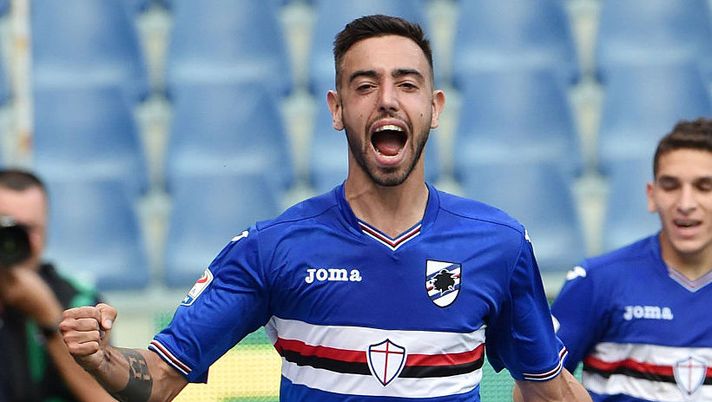 GENOA, ITALY - OCTOBER 02: Bruno Fernandes of Sampdoria celebrates after scoring the equalizing goal during the Serie A match between UC Sampdoria and US Citta di Palermo at Stadio Luigi Ferraris on October 2, 2016 in Genoa, Italy. (Photo by Getty Images/Getty Images) Sampdoria, come si cambia: le gerarchie tra Bruno Fernandes e Alvarez. Con Praet… - immagine 1