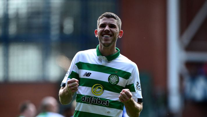 GLASGOW, SCOTLAND - SEPTEMBER 01: Ryan Christie of Celtic celebrates in front of the Celtic fans at the final whistle as Celtic beat Rangers 2-0 during the Ladbrokes Premiership match between Rangers and Celtic at Ibrox Stadium on September 1, 2019 in Glasgow, Scotland. (Photo by Mark Runnacles/Getty Images) GLASGOW, SCOTLAND - SEPTEMBER 01: Ryan Christie of Celtic celebrates in front of the Celtic fans at the final whistle as Celtic beat Rangers 2-0 during the Ladbrokes Premiership match between Rangers and Celtic at Ibrox Stadium on September 1, 2019 in Glasgow, Scotland. (Photo by Mark Runnacles/Getty Images)