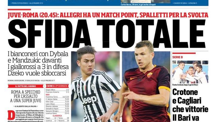 Prima Pagina, Corriere dello Sport: “Il Milan si butta via. Sfida totale tra Juventus e Roma, i bianconeri si affidano a Dybala” Prima Pagina, Corriere dello Sport: “Il Milan si butta via. Sfida totale tra Juventus e Roma, i bianconeri si affidano a Dybala”