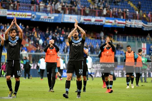 GENOA, ITALY - APRIL 28: Marco Parolo and Francesco Acerbi of SS Lazio celebrate a winner game after the Serie A match between UC Sampdoria and SS Lazio at Stadio Luigi Ferraris on April 28, 2019 in Genoa, Italy. (Photo by Marco Rosi/Getty Images) GENOA, ITALY - APRIL 28: Marco Parolo and Francesco Acerbi of SS Lazio celebrate a winner game after the Serie A match between UC Sampdoria and SS Lazio at Stadio Luigi Ferraris on April 28, 2019 in Genoa, Italy. (Photo by Marco Rosi/Getty Images)