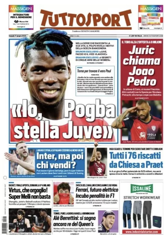Prima Pagina Tuttosport, Brunori: “Juve, faccio io il vice-Vlahovic” - immagine 1