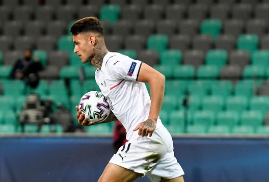 LJUBLJANA, SLOVENIA - MAY 31: Gianluca Scamacca of Italy celebrates after scoring their side's second goal during the 2021 UEFA European Under-21 Championship Quarter-finals match between Portugal and Italy at Stadion Stozice on May 31, 2021 in Ljubljana, Slovenia. (Photo by Jurij Kodrun/Getty Images) LJUBLJANA, SLOVENIA - MAY 31: Gianluca Scamacca of Italy celebrates after scoring their side's second goal during the 2021 UEFA European Under-21 Championship Quarter-finals match between Portugal and Italy at Stadion Stozice on May 31, 2021 in Ljubljana, Slovenia. (Photo by Jurij Kodrun/Getty Images)