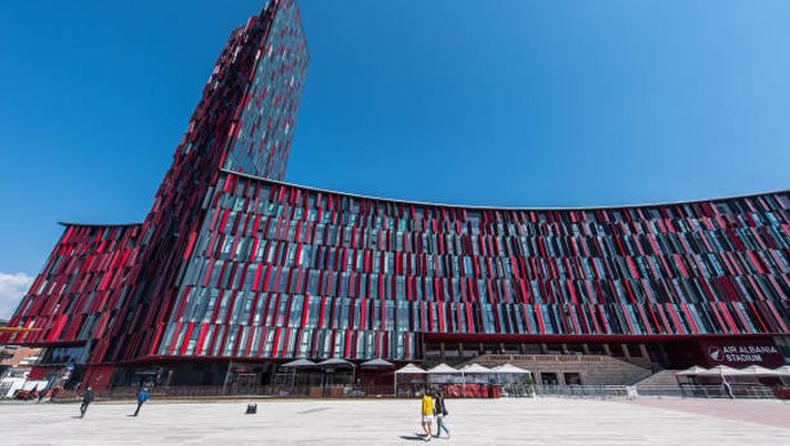 TIRANA, ALBANIA - MARCH 28: General view outside the stadium before the FIFA World Cup 2022 Qatar qualifying match between Albania and England on March 28, 2021 in Tirana, Albania. (Photo by Mattia Ozbot/Getty Images) Roma-Feyenoord, Odissea per Tirana: voli cancellati e sopralluoghi da incubo - immagine 1