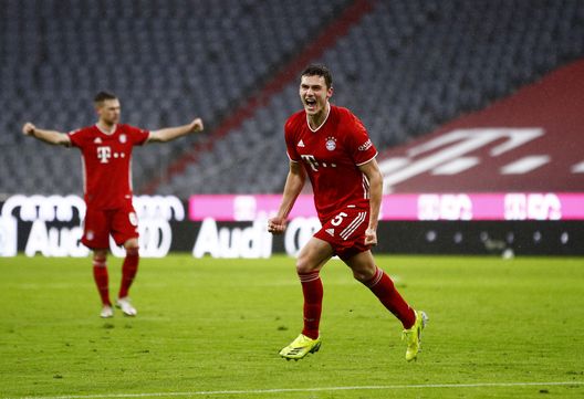 MUNICH, GERMANY - JANUARY 30: Benjamin Pavard of FC Bayern Munich celebrates a goal which is later dissallowed during the Bundesliga match between FC Bayern Muenchen and TSG Hoffenheim at Allianz Arena on January 30, 2021 in Munich, Germany. Sporting stadiums around Germany remain under strict restrictions due to the Coronavirus Pandemic as Government social distancing laws prohibit fans inside venues resulting in games being played behind closed doors. (Photo by Adam Pretty/Getty Images) MUNICH, GERMANY - JANUARY 30: Benjamin Pavard of FC Bayern Munich celebrates a goal which is later dissallowed during the Bundesliga match between FC Bayern Muenchen and TSG Hoffenheim at Allianz Arena on January 30, 2021 in Munich, Germany. Sporting stadiums around Germany remain under strict restrictions due to the Coronavirus Pandemic as Government social distancing laws prohibit fans inside venues resulting in games being played behind closed doors. (Photo by Adam Pretty/Getty Images)
