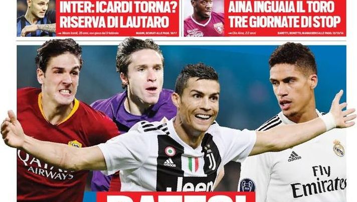 Prima Pagina, Tuttosport: “Dateci Ronaldo. Inter, Icardi torna? Riserva di Lautaro. Aina inguaia il Toro” 