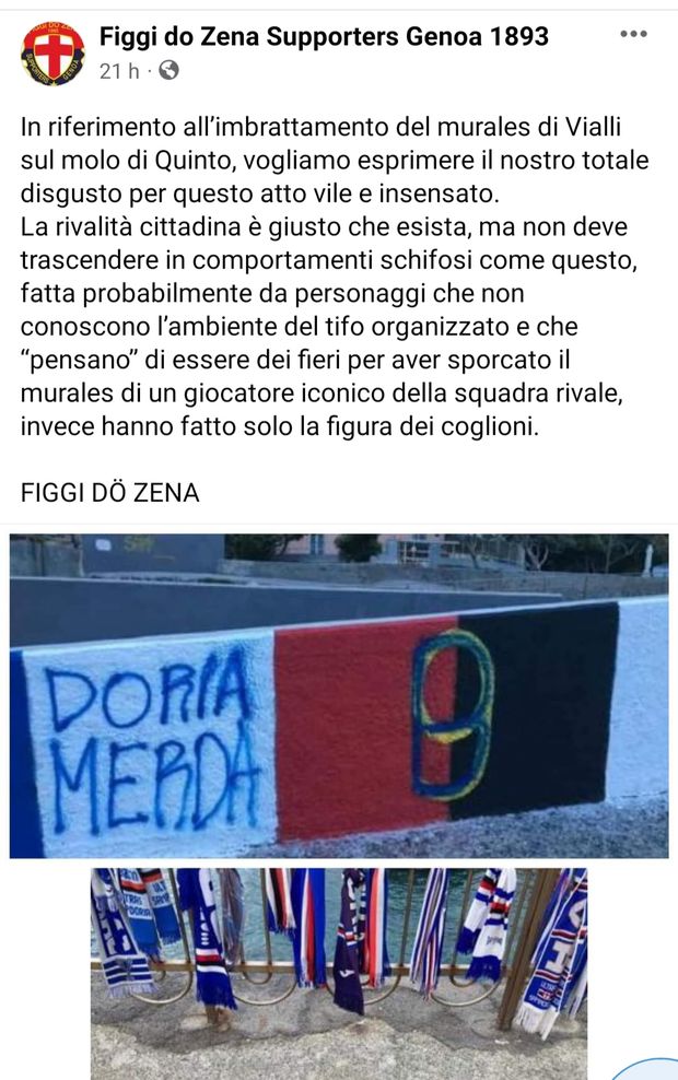 Genova Quinto, il derby del buon senso: imbrattamento Vialli, genoani “disgustati”- immagine 2