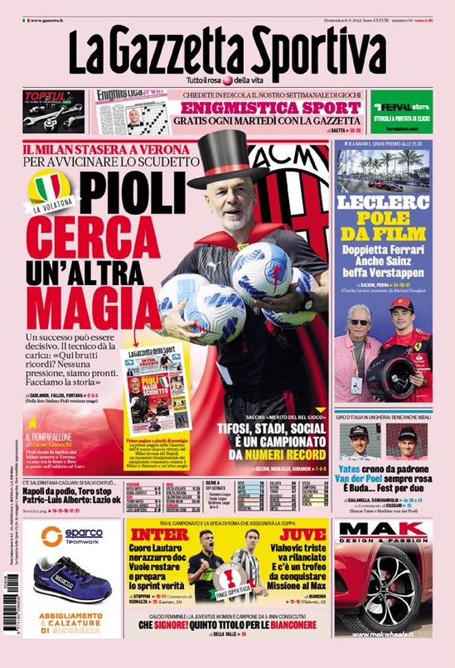 Prima Pagina, La Gazzetta dello Sport: “Pioli cerca un’altra magia”  Prima Pagina, La Gazzetta dello Sport: “Pioli cerca un’altra magia” - immagine 1