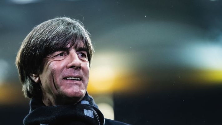 FRANKFURT AM MAIN, GERMANY - NOVEMBER 19: (EDITORS NOTE: Image has been digitally enhanced.) Head coach Joachim Loew of Germany is smiling prior to the UEFA Euro 2020 Qualifier between Germany and Northern Ireland at Commerzbank Arena on November 19, 2019 in Frankfurt am Main, Germany. (Photo by Simon Hofmann/Bongarts/Getty Images)