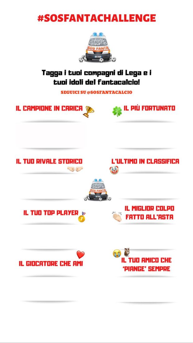 #SOSFantaChallenge: tagga i tuoi amici e i tuoi idoli del fantacalcio- immagine 2