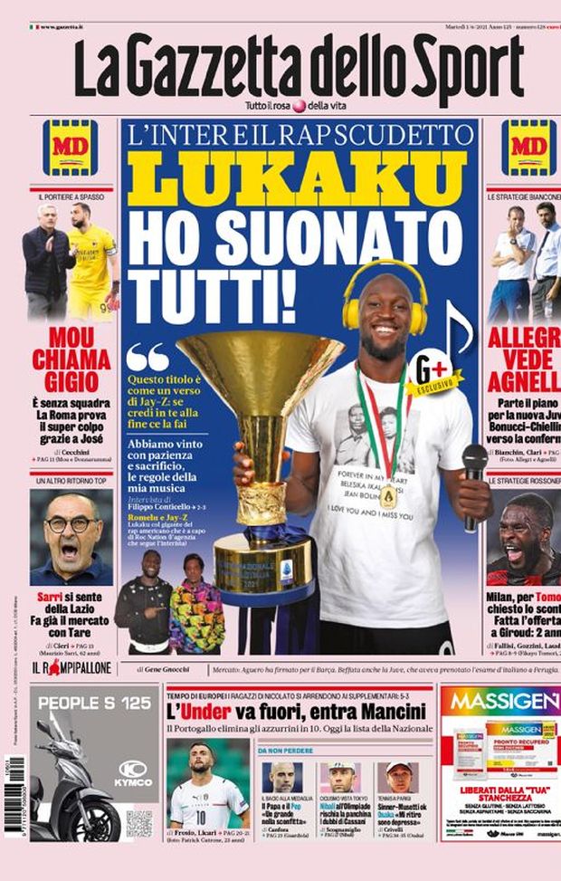 Prima Pagina, La Gazzetta dello Sport: “Lukaku: ho suonato tutti! Mou chiama Gigio. Allegri vede Agnelli” Prima Pagina, La Gazzetta dello Sport: “Lukaku: ho suonato tutti! Mou chiama Gigio. Allegri vede Agnelli”