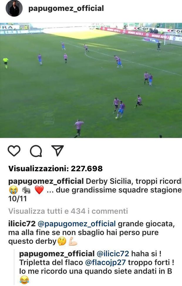 Palermo-Catania 3-1, siparietto tra Ilicic e Gomez: lo sloveno si prende gioco del “Papu” che risponde così… Palermo-Catania 3-1, siparietto tra Ilicic e Gomez: lo sloveno si prende gioco del “Papu” che risponde così…