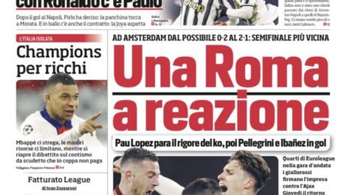 Prima Pagina, Corriere dello Sport: &#8220;Una Roma a reazione! Riecco la Juve di Dybala, con CR7 c&#8217;è Paulo&#8221; 