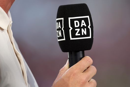 FREIBURG IM BREISGAU, GERMANY - AUGUST 12: A detailed view of a DAZN TV microphone prior to the Bundesliga match between Sport-Club Freiburg and Borussia Dortmund at Europa-Park Stadion on August 12, 2022 in Freiburg im Breisgau, Germany. (Photo by Alex Grimm/Getty Images) DAZN