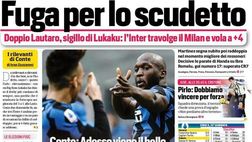Prima Pagina, Corriere dello Sport: “Fuga per lo scudetto, l’Inter travolge il Milan e vola a +4. Gasp batte Gattuso, Napoli imbavagliato”