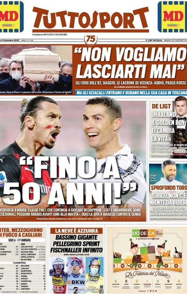  La prima pagina di Tuttosport, in edicola oggi 13 dicembre 2020 