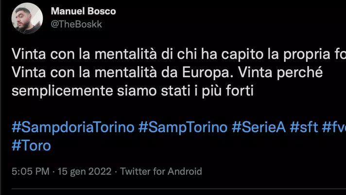 Sampdoria-Torino 1-2, le reazioni social: “Vinta con la mentalità da Europa” - immagine 1