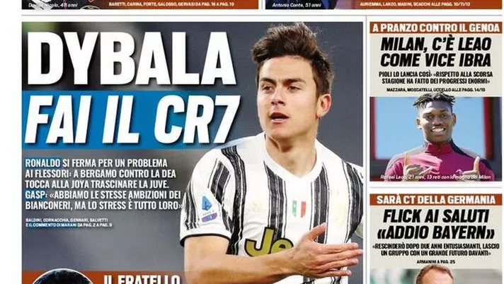 Tuttosport, la prima pagina di oggi, domenica 18 aprile 2021
