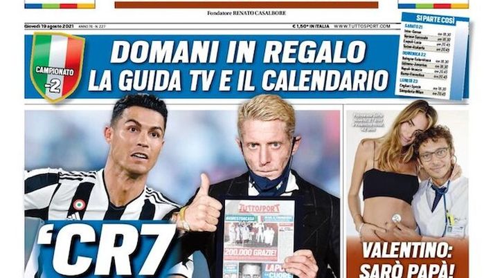 Prima Pagina, Tuttosport: “CR7 è della Juve. E Khaby presenta Locatelli“ 