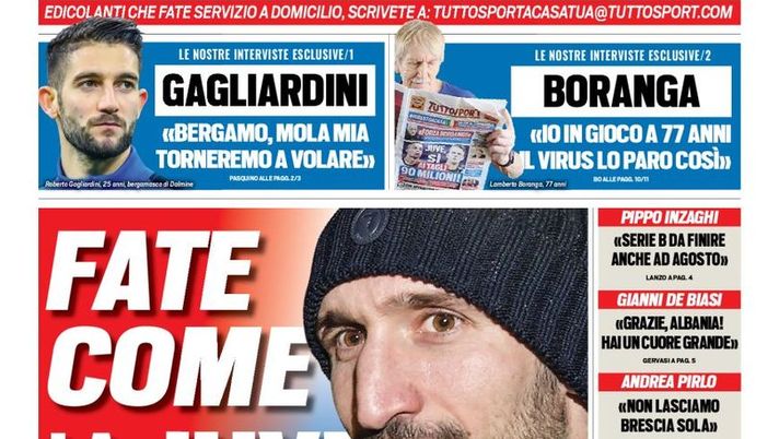 Prima pagina Tuttosport, 30 marzo 2020 