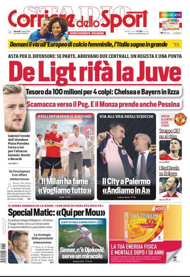 Il Corriere dello Sport, la prima pagina di oggi, martedì 5 luglio 2022