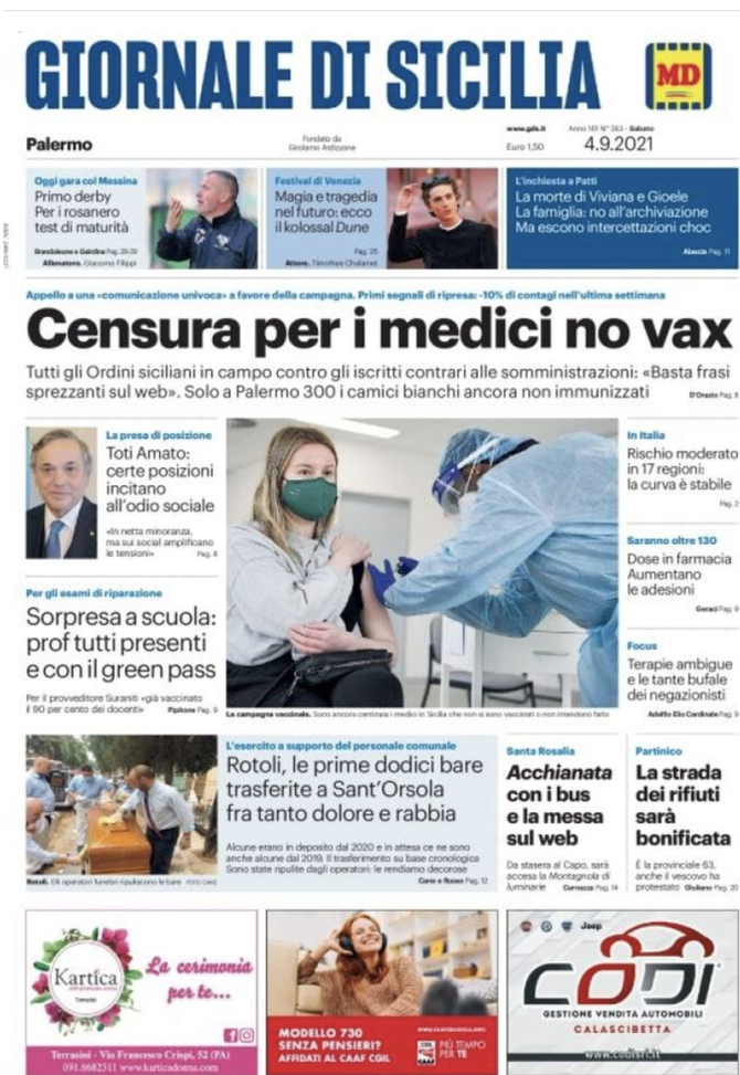 Prima Pagina, Giornale di Sicilia: “Primo derby, per il Palermo test di maturità” 