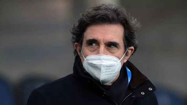 BERGAMO, ITALY - FEBRUARY 06: Urbano Cairo, President of Torino FC looks on prior to the Serie A match between Atalanta BC  and Torino FC at Gewiss Stadium on February 06, 2021 in Bergamo, Italy. Sporting stadiums around Italy remain under strict restrictions due to the Coronavirus Pandemic as Government social distancing laws prohibit fans inside venues resulting in games being played behind closed doors. (Photo by Emilio Andreoli/Getty Images)