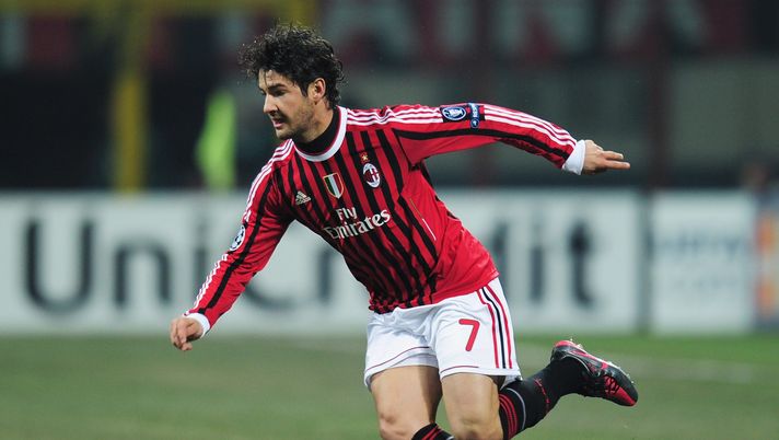 MILAN, ITALY - FEBRUARY 15: Pato of AC Milan in action during the UEFA Champions League round of 16 first leg match between AC Milan and Arsenal at Stadio Giuseppe Meazza on February 15, 2012 in Milan, Italy. (Photo by Shaun Botterill/Getty Images)