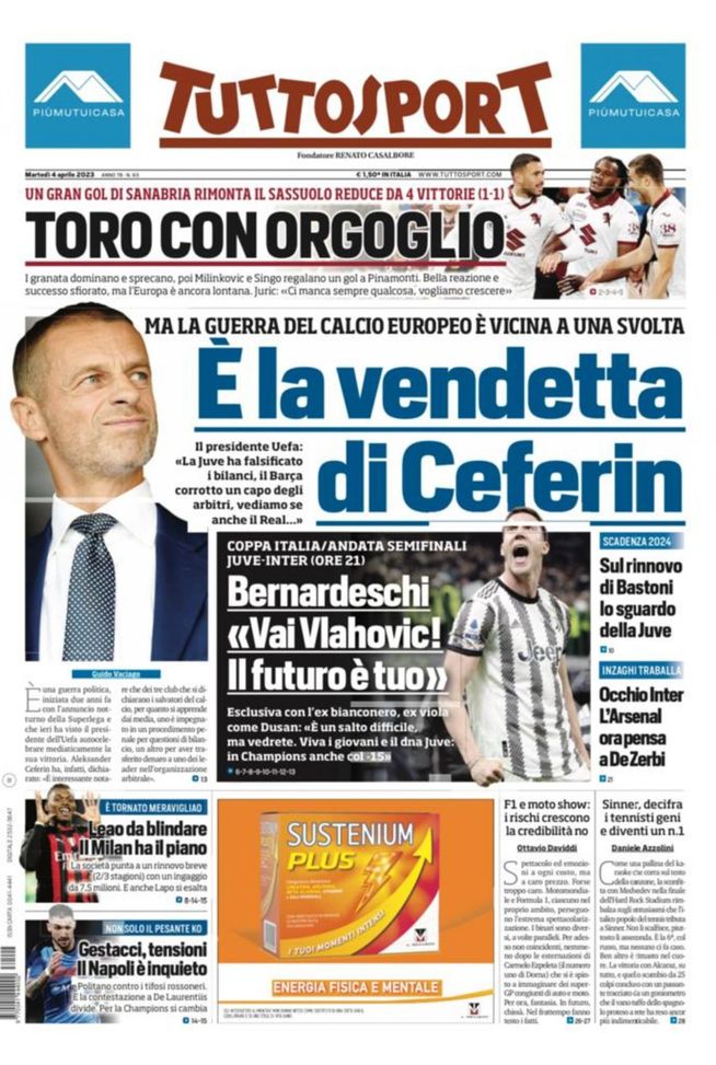 Prima pagina Tuttosport 04/04/2023