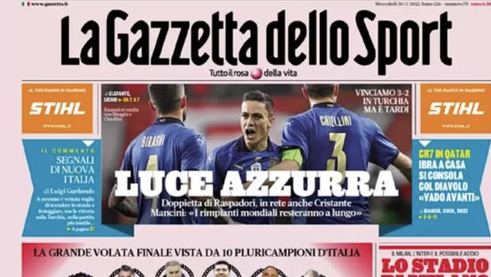 Prima Pagina, Gazzetta dello Sport: “Luce azzurra. I signori scudetto votano Milan”  prima pagina