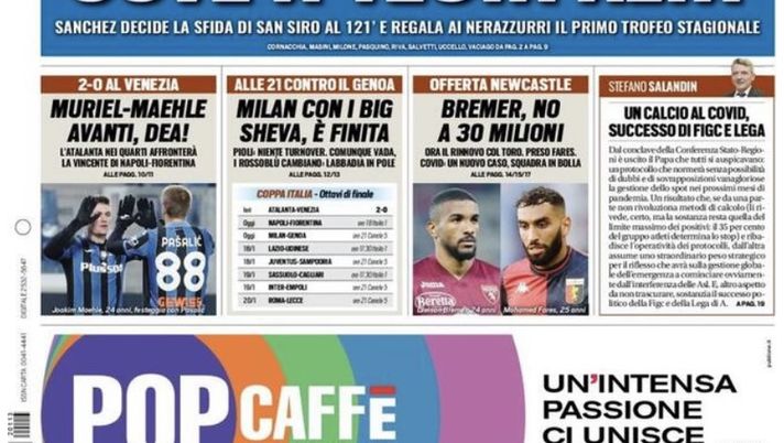 Prima Pagina, Tuttosport: “Super Inter, Juve a testa alta. Bremer, no a 30 milioni” Prima Pagina, Tuttosport: “Super Inter, Juve a testa alta. Bremer, no a 30 milioni” - immagine 1