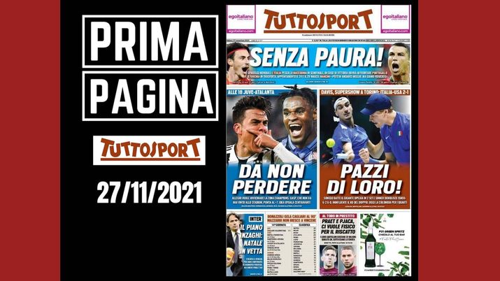 Tuttosport, la prima pagina di oggi, sabato 27 novembre 2021 Tuttosport