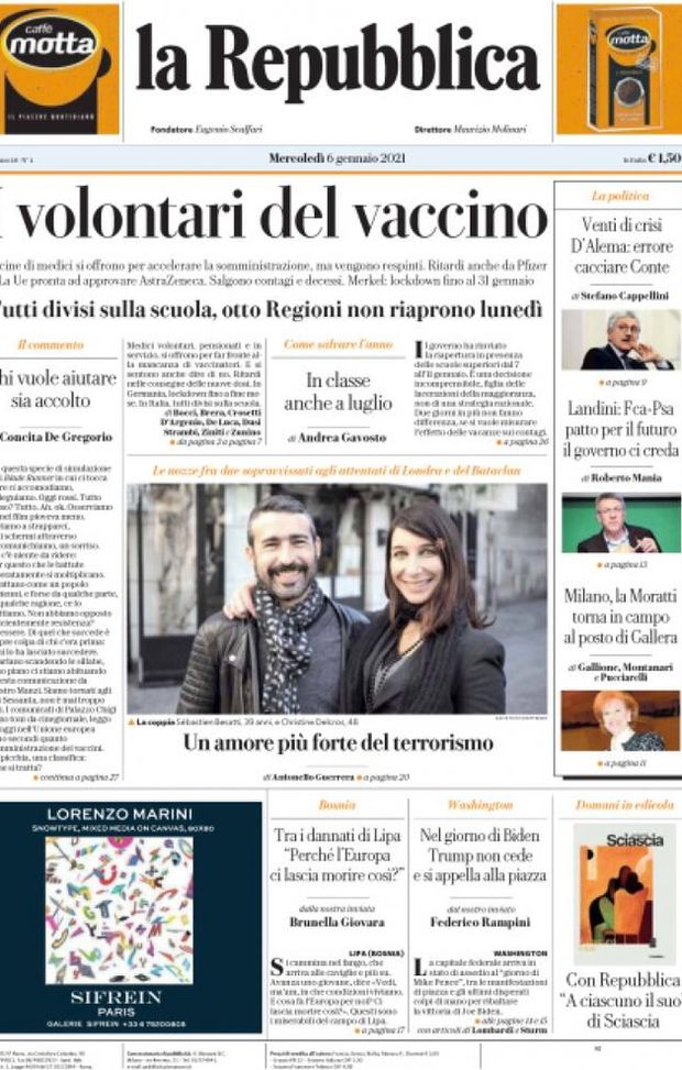 Prima Pagina, La Repubblica: “Coronavirus: i volontari del vaccino ma tutti divisi sulla scuola” 