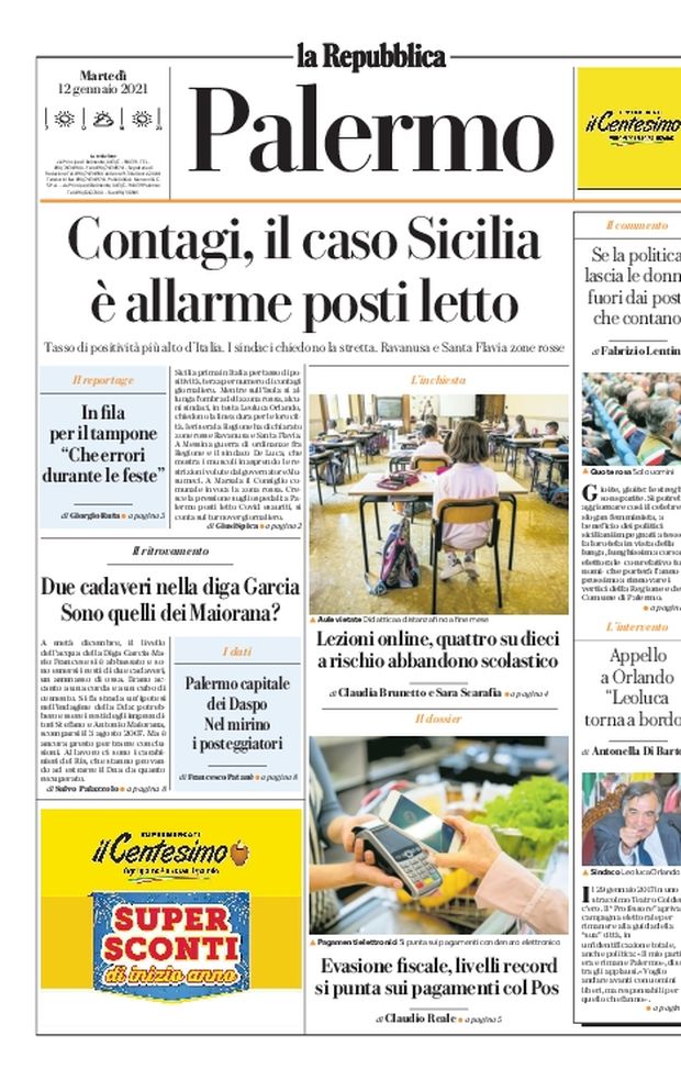 Prima Pagina, La Repubblica-Palermo: “Contagi, il caso Sicilia. È allarme posti letto”  Prima Pagina, La Repubblica-Palermo: “Contagi, il caso Sicilia. È allarme posti letto”
