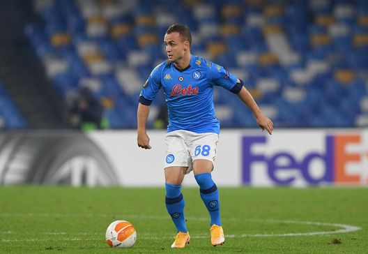 NAPLES, ITALY - NOVEMBER 26: Stanislav Lobotka of SSC Napoli during the UEFA Europa League Group F stage match between SSC Napoli and HNK Rijeka at Stadio San Paolo on November 26, 2020 in Naples, Italy. Sporting stadiums around Italy remain under strict restrictions due to the Coronavirus Pandemic as Government social distancing laws prohibit fans inside venues resulting in games being played behind closed doors. (Photo by Francesco Pecoraro/Getty Images) NAPLES, ITALY - NOVEMBER 26: Stanislav Lobotka of SSC Napoli during the UEFA Europa League Group F stage match between SSC Napoli and HNK Rijeka at Stadio San Paolo on November 26, 2020 in Naples, Italy. Sporting stadiums around Italy remain under strict restrictions due to the Coronavirus Pandemic as Government social distancing laws prohibit fans inside venues resulting in games being played behind closed doors. (Photo by Francesco Pecoraro/Getty Images)