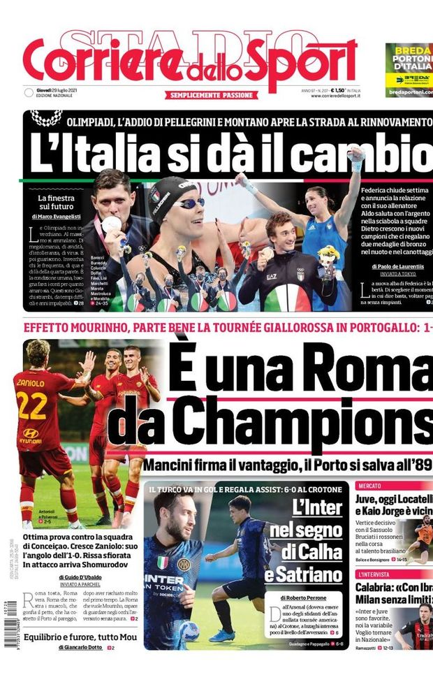 Prima Pagina, Corriere dello Sport: “È una Roma da Champions. Effetto Mourinho” Prima Pagina, Corriere dello Sport: “È una Roma da Champions. Effetto Mourinho”
