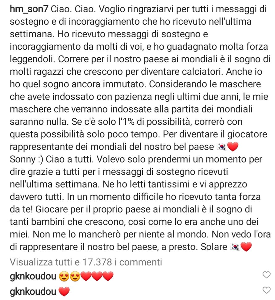 Son ai Mondiali: “Ci sarò, mi proteggerò dall’infortunio come dal Covid”- immagine 3