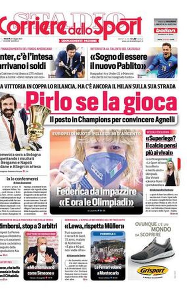 Prima Pagina, Corriere dello Sport: “Pirlo se la gioca. Zidane in attesa. Inter, arrivano i soldi” Prima Pagina, Corriere dello Sport: “Pirlo se la gioca. Zidane in attesa. Inter, arrivano i soldi”