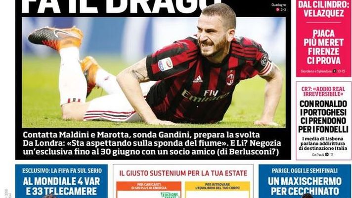 Prima Pagina, Corriere dello Sport: “Milan, Elliott fa il drago. CR7: ‘Addio al Real irreversibile’. Palermo, maxi schermo per Cecchinato…” Prima Pagina, Corriere dello Sport: “Milan, Elliott fa il drago. CR7: ‘Addio al Real irreversibile’. Palermo, maxi schermo per Cecchinato…”