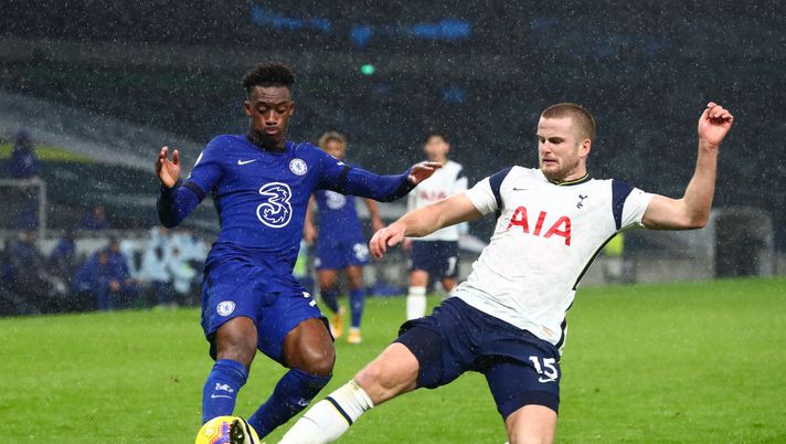 LONDON, ENGLAND - FEBRUARY 04: Callum Hudson-Odoi of Chelsea is challenged by Eric Dier of Tottenham Hotspur during the Premier League match between Tottenham Hotspur and Chelsea at Tottenham Hotspur Stadium on February 04, 2021 in London, England. Sporting stadiums around the UK remain under strict restrictions due to the Coronavirus Pandemic as Government social distancing laws prohibit fans inside venues resulting in games being played behind closed doors. (Photo by Clive Rose/Getty Images) LONDON, ENGLAND - FEBRUARY 04: Callum Hudson-Odoi of Chelsea is challenged by Eric Dier of Tottenham Hotspur during the Premier League match between Tottenham Hotspur and Chelsea at Tottenham Hotspur Stadium on February 04, 2021 in London, England. Sporting stadiums around the UK remain under strict restrictions due to the Coronavirus Pandemic as Government social distancing laws prohibit fans inside venues resulting in games being played behind closed doors. (Photo by Clive Rose/Getty Images)