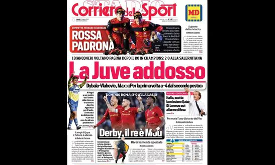 Prima Pagina, Corriere dello Sport: “Derby, il re è Mou. Juve a -4 dal secondo posto” Prima Pagina
