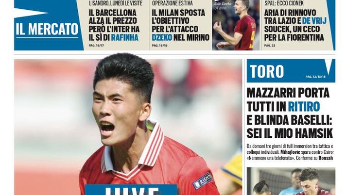 Prima Pagina, Tuttosport: “Juve, scommessa Han. Milan, Dzeko nel mirino. Spal, ecco Cionek. E l’Inter…” Prima Pagina, Tuttosport: “Juve, scommessa Han. Milan, Dzeko nel mirino. Spal, ecco Cionek. E l’Inter…”