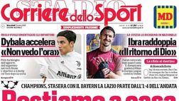 Ptima Pagina, Corriere dello Sport: “Restiamo a casa, il rammarico di Gasp! Dybala accelera, Ibra raddoppia. Addio a Bogarelli”