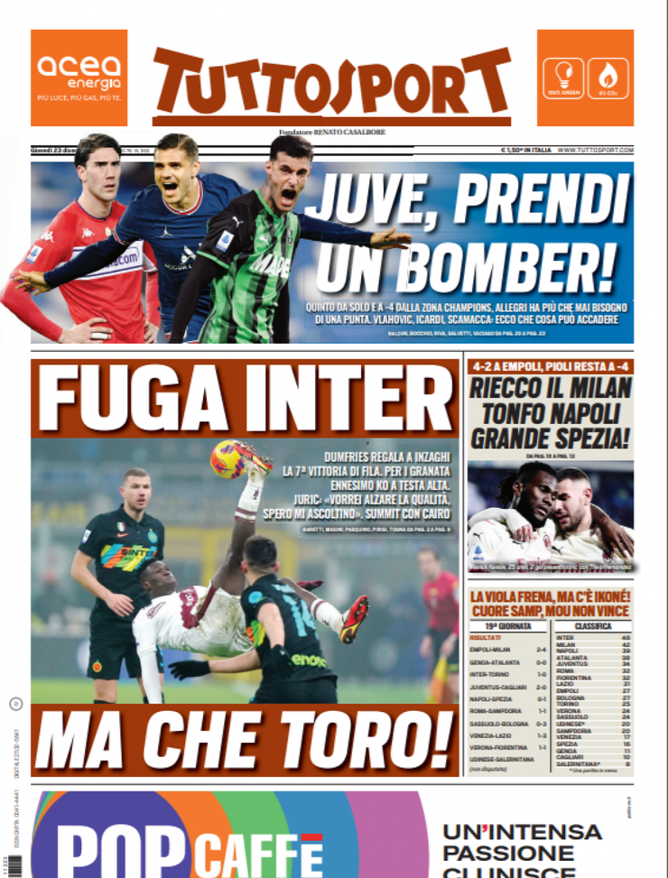 Prima Pagina, Tuttosport: “Fuga Inter ma che Toro! Juve, prendi un bomber!” - immagine 1