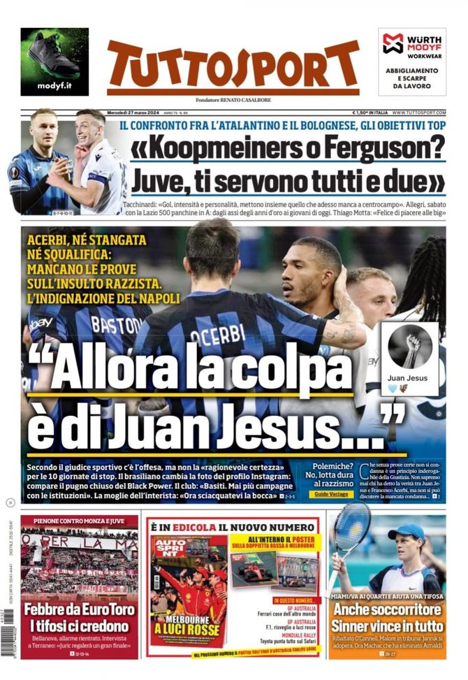 EDICOLA TS – Acerbi, né stangata né squalifica: mancano le prove. L’indignazione del Napoli - immagine 1