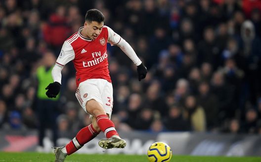 LONDON, ENGLAND - JANUARY 21: Gabriel Martinelli of Arsenal scores his team's first goal during the Premier League match between Chelsea FC and Arsenal FC at Stamford Bridge on January 21, 2020 in London, United Kingdom. (Photo by Mike Hewitt/Getty Images) LONDON, ENGLAND - JANUARY 21: Gabriel Martinelli of Arsenal scores his team's first goal during the Premier League match between Chelsea FC and Arsenal FC at Stamford Bridge on January 21, 2020 in London, United Kingdom. (Photo by Mike Hewitt/Getty Images)